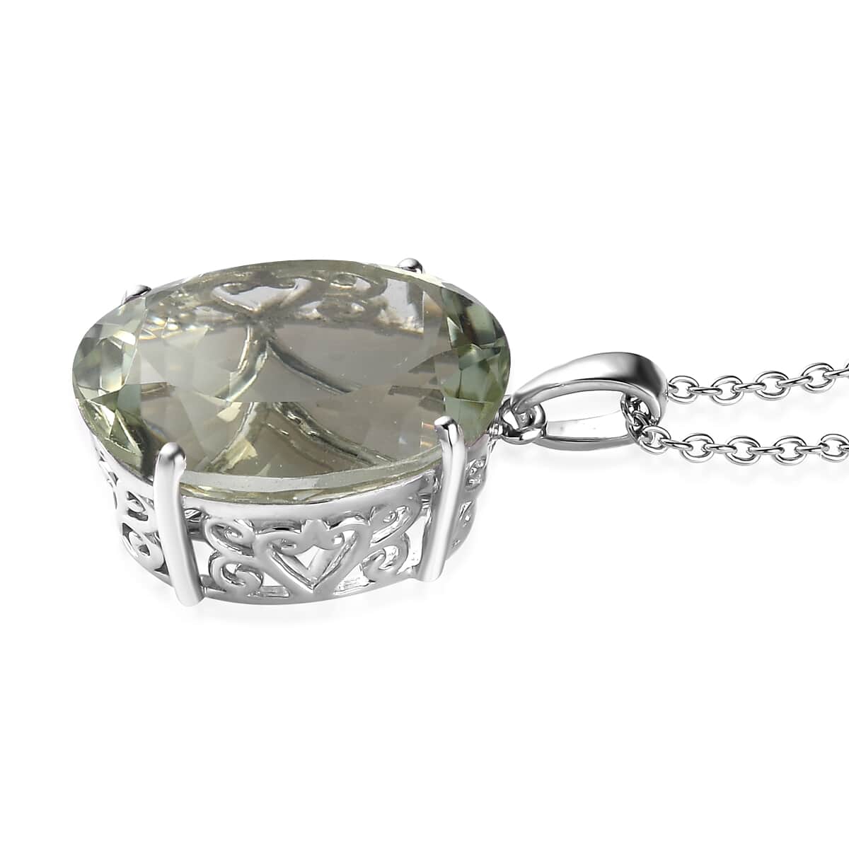 Montezuma Prasiolite Solitaire Pendant Necklace 20 Inches in Platinum Over Sterling Silver 15.00 ctw image number 3