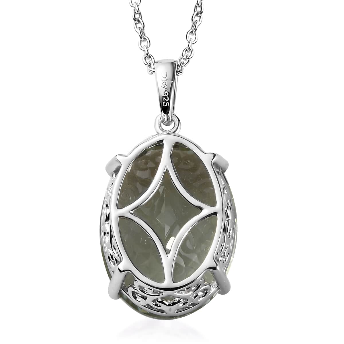 Montezuma Prasiolite Solitaire Pendant Necklace 20 Inches in Platinum Over Sterling Silver 15.00 ctw image number 4