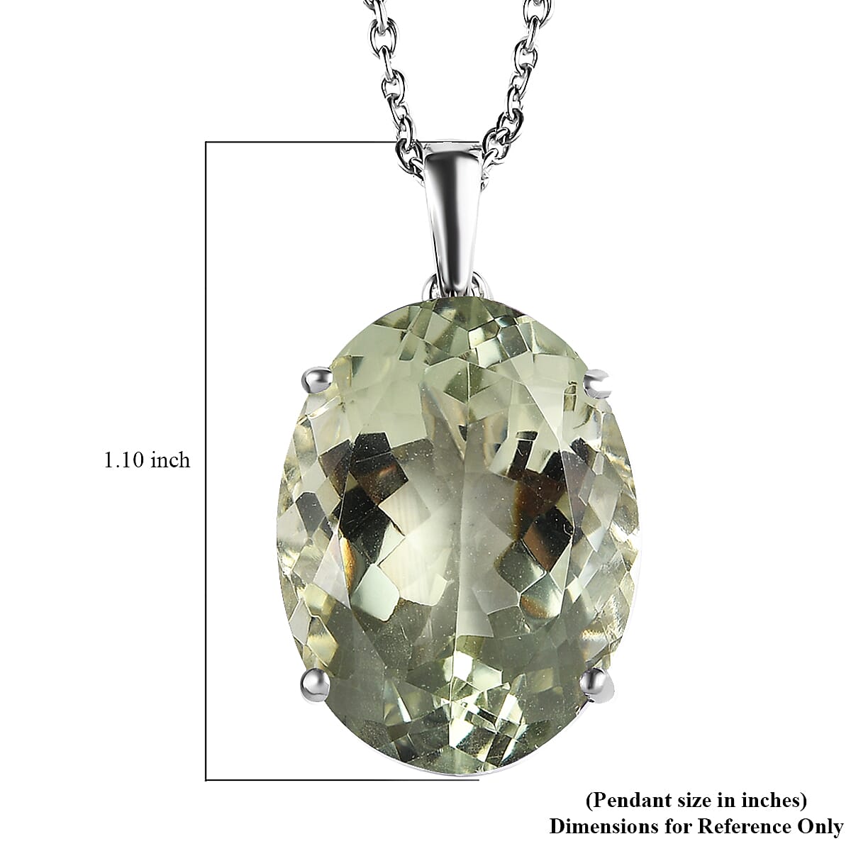 Montezuma Prasiolite Solitaire Pendant Necklace 20 Inches in Platinum Over Sterling Silver 15.00 ctw
