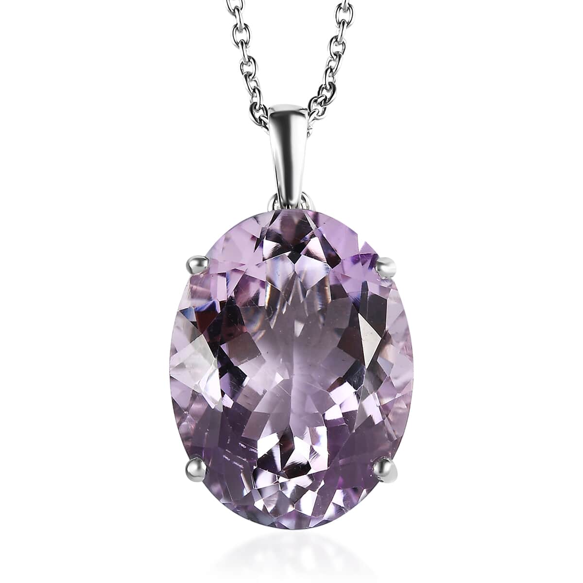 Rose De France Amethyst Solitaire Pendant Necklace 20 Inches in Platinum Over Sterling Silver 15.00 ctw image number 0
