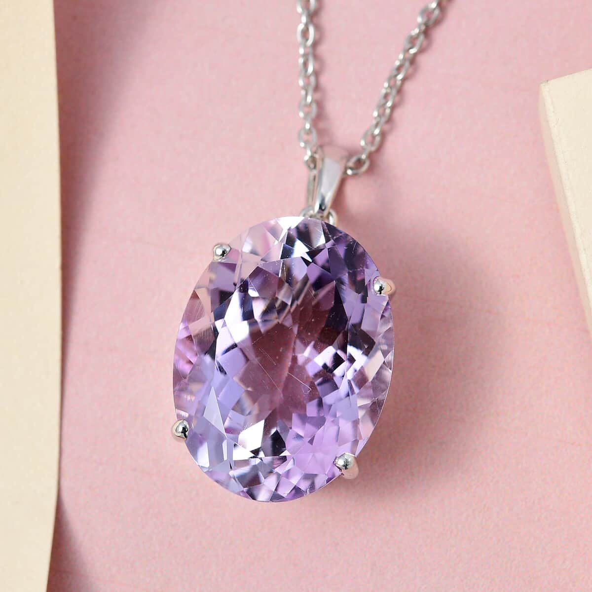 Rose De France Amethyst Solitaire Pendant Necklace 20 Inches in Platinum Over Sterling Silver 15.00 ctw image number 1
