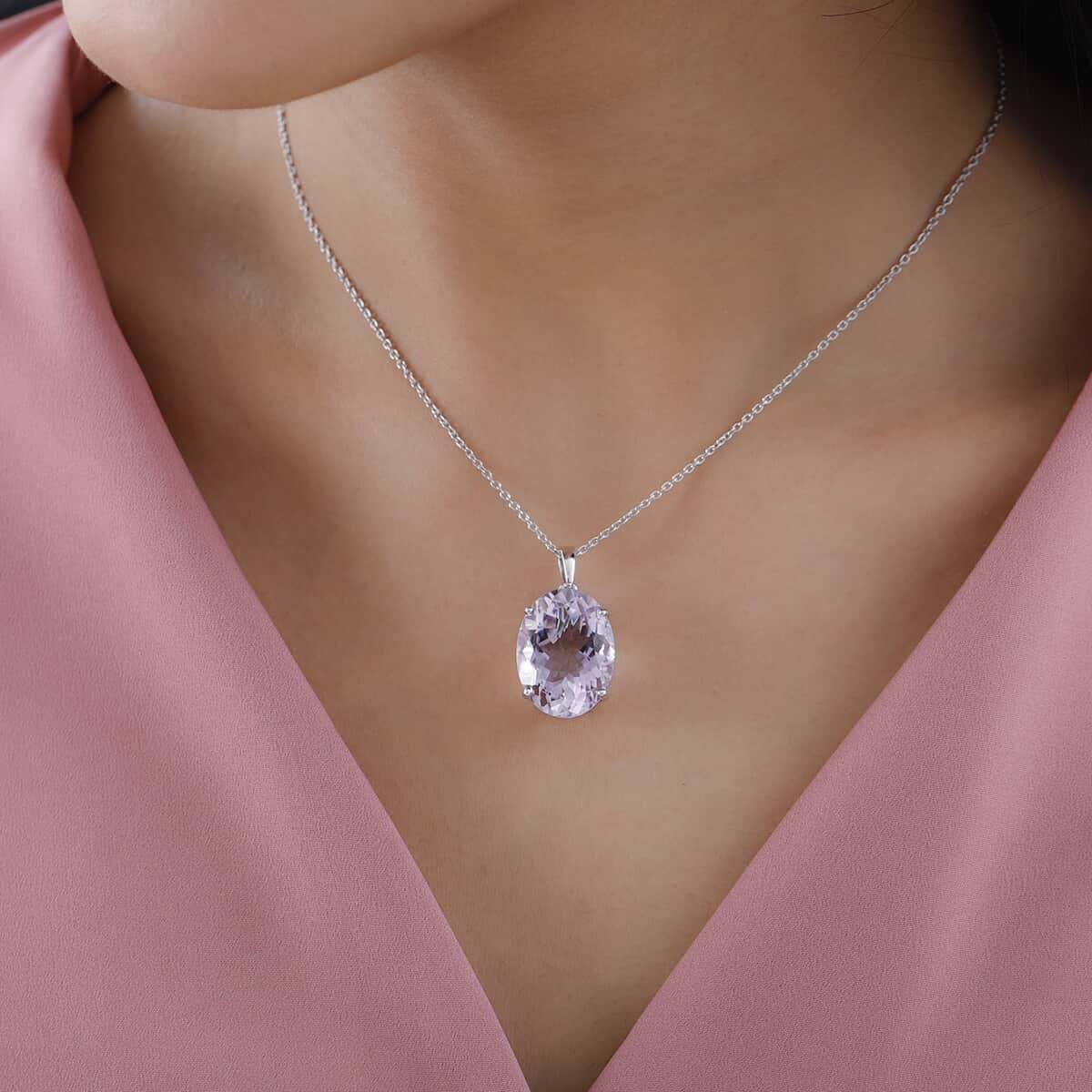 Rose De France Amethyst Solitaire Pendant Necklace 20 Inches in Platinum Over Sterling Silver 15.00 ctw image number 2