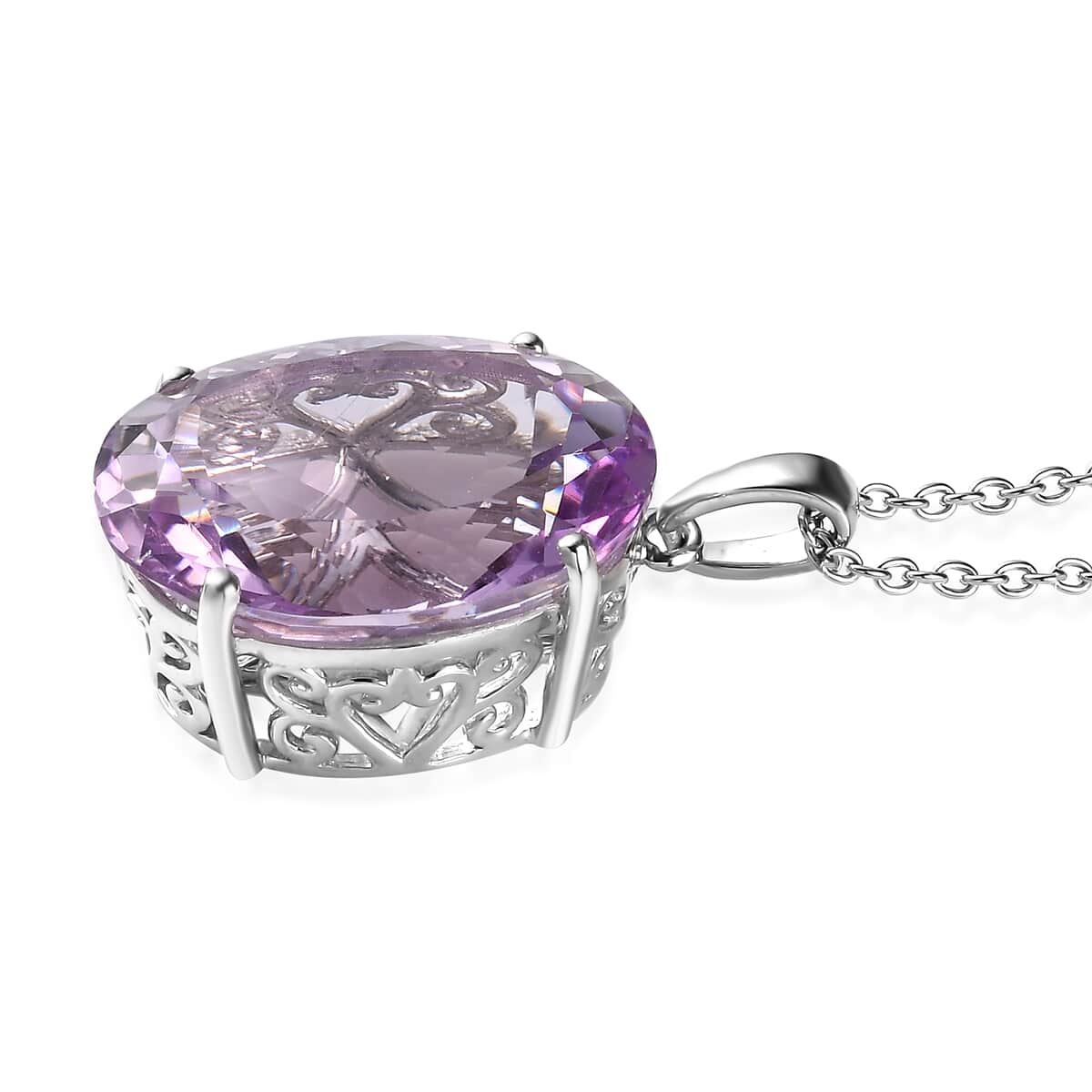 Rose De France Amethyst Solitaire Pendant Necklace 20 Inches in Platinum Over Sterling Silver 15.00 ctw image number 3