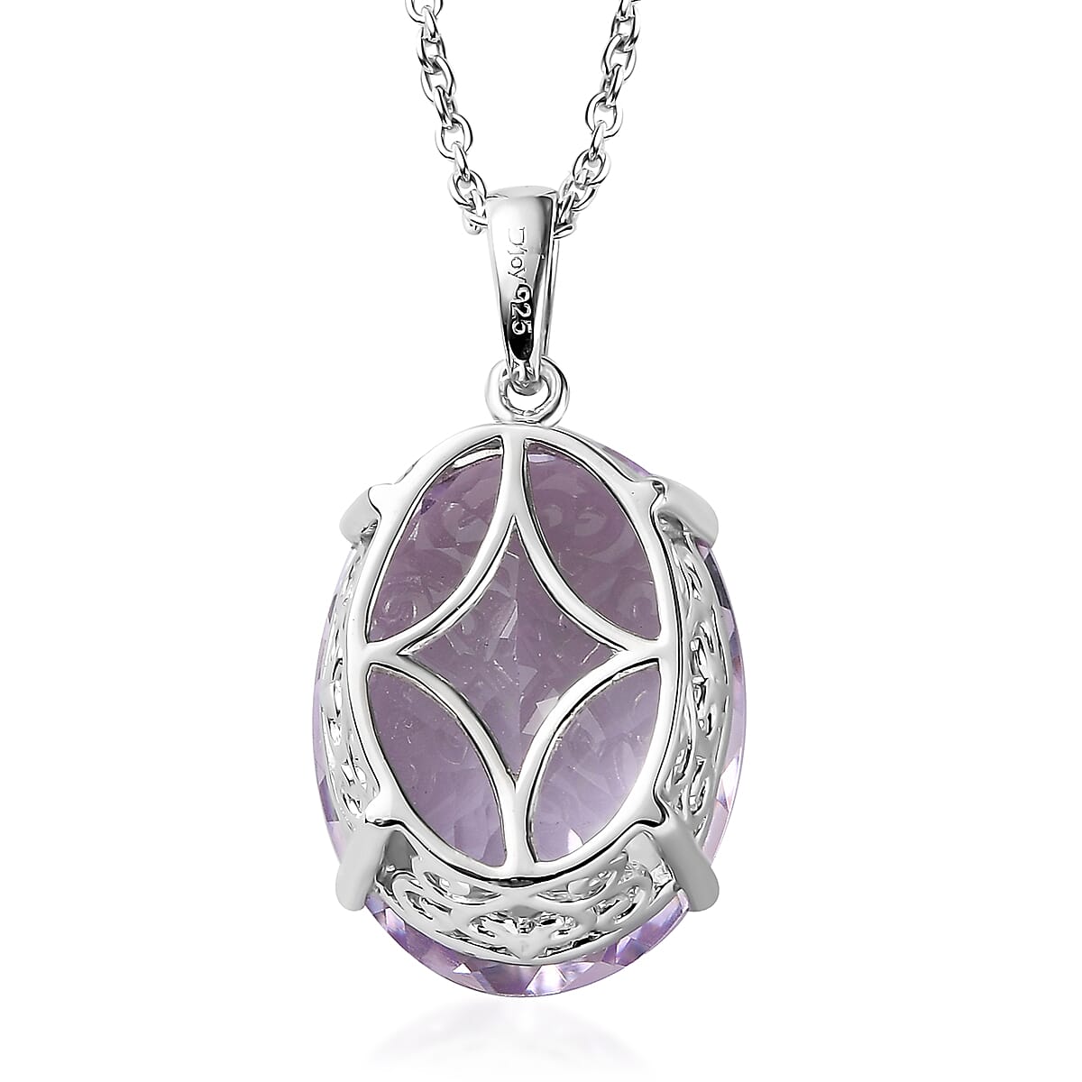 Rose De France Amethyst Solitaire Pendant Necklace 20 Inches in Platinum Over Sterling Silver 15.00 ctw