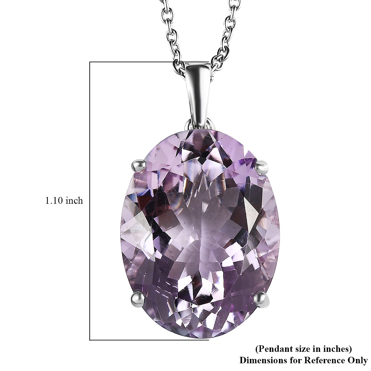 Rose De France Amethyst Solitaire Pendant Necklace 20 Inches in Platinum Over Sterling Silver 15.00 ctw