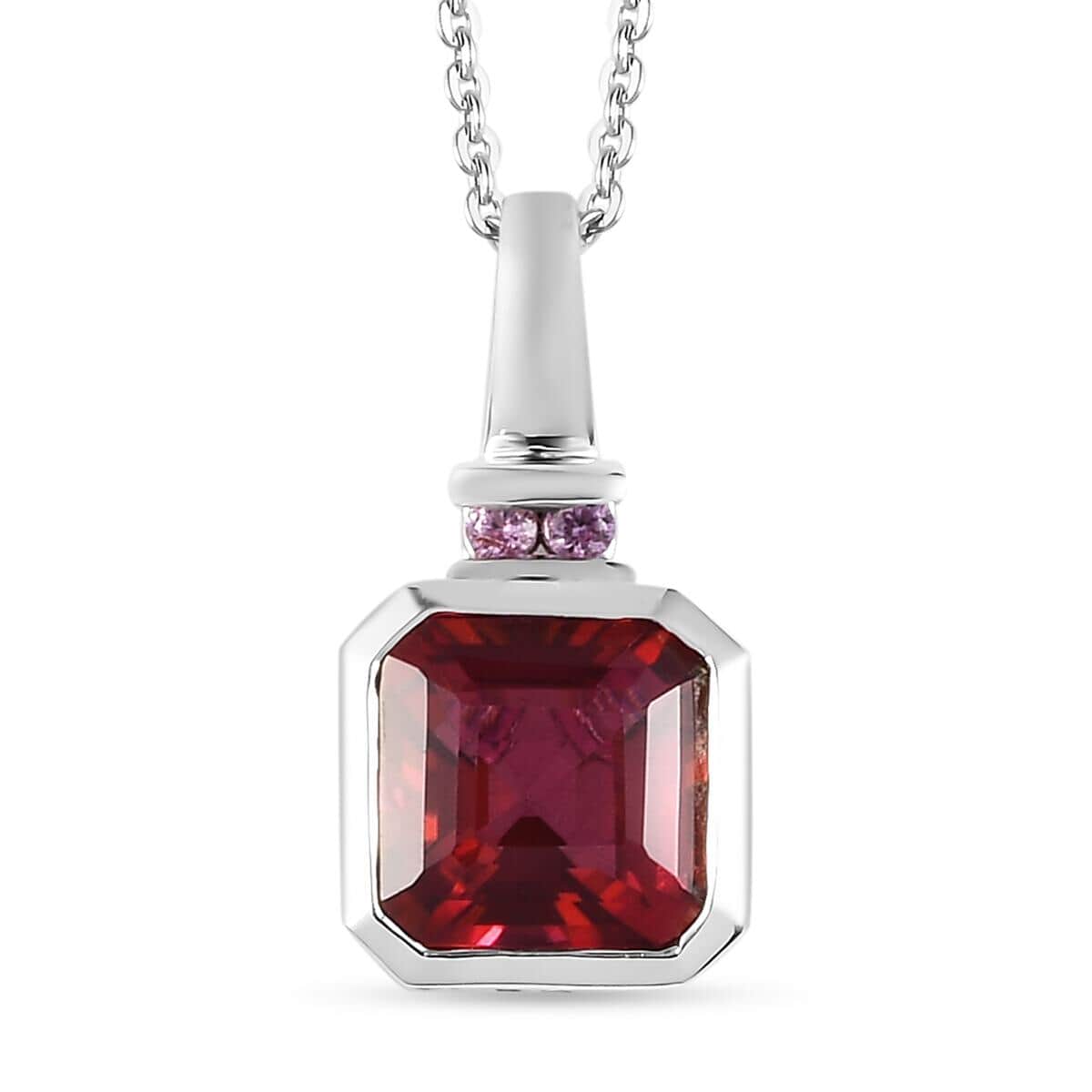 Asscher Cut Brazilian Pink Petalite and Madagascar Pink Sapphire Pendant Necklace 20 Inches in Platinum Over Sterling Silver 1.50 ctw image number 0