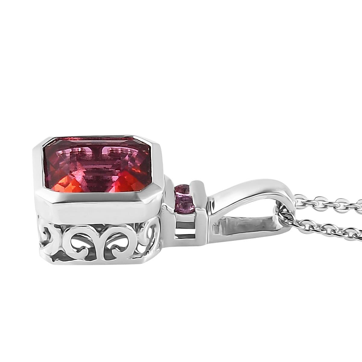 Asscher Cut Brazilian Pink Petalite and Madagascar Pink Sapphire Pendant Necklace 20 Inches in Platinum Over Sterling Silver 1.50 ctw