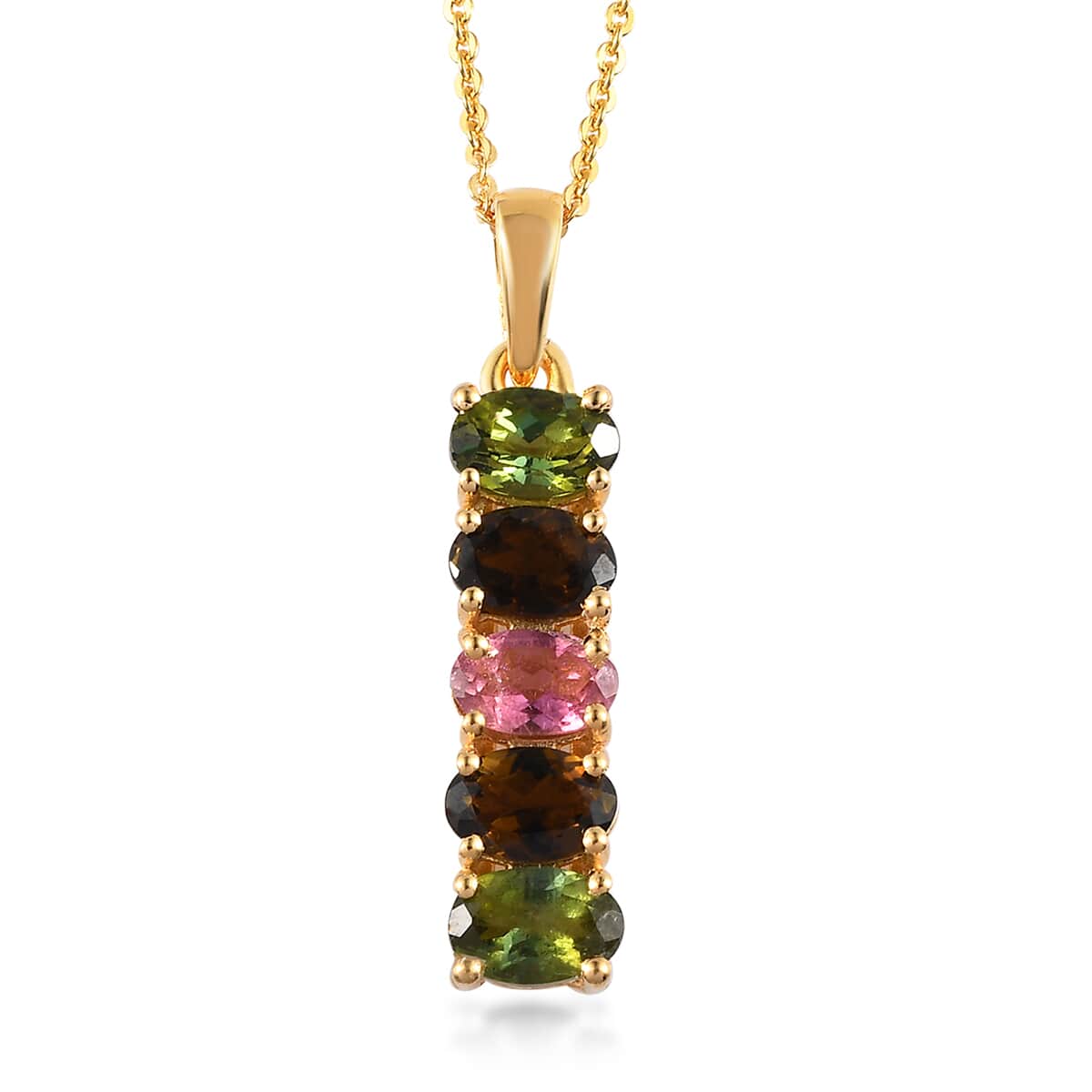 Multi-Tourmaline Ring (Size 8.00) Earrings and Pendant Necklace 20 Inches in Vermeil Yellow Gold Over Sterling Silver 7.35 Grams 7.25 ctw image number 6