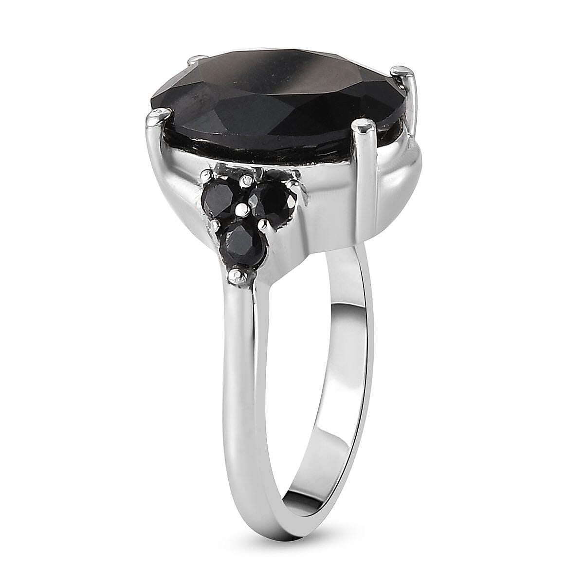 Thai Black Spinel Solitaire Ring (Size 5.0), Stud Earrings and Pendant Necklace 20 Inches in Stainless Steel 18.60 ctw