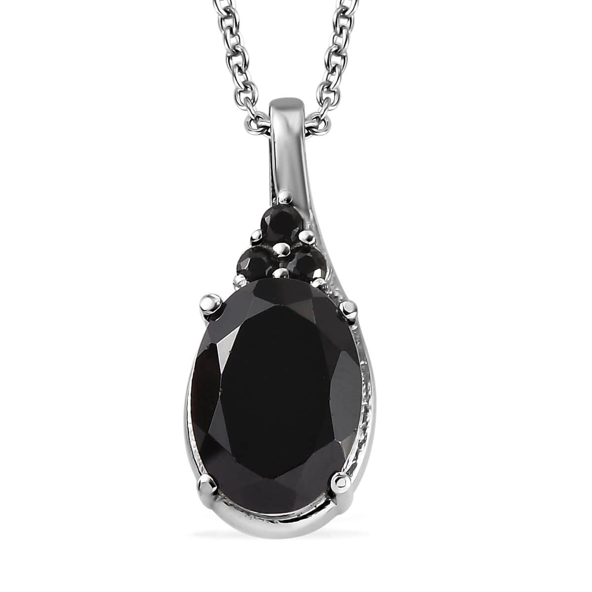 Natural Thai Black Spinel Solitaire Ring , Stud Earrings and Pendant Necklace 20 Inches in Stainless Steel 18.60 ctw image number 4