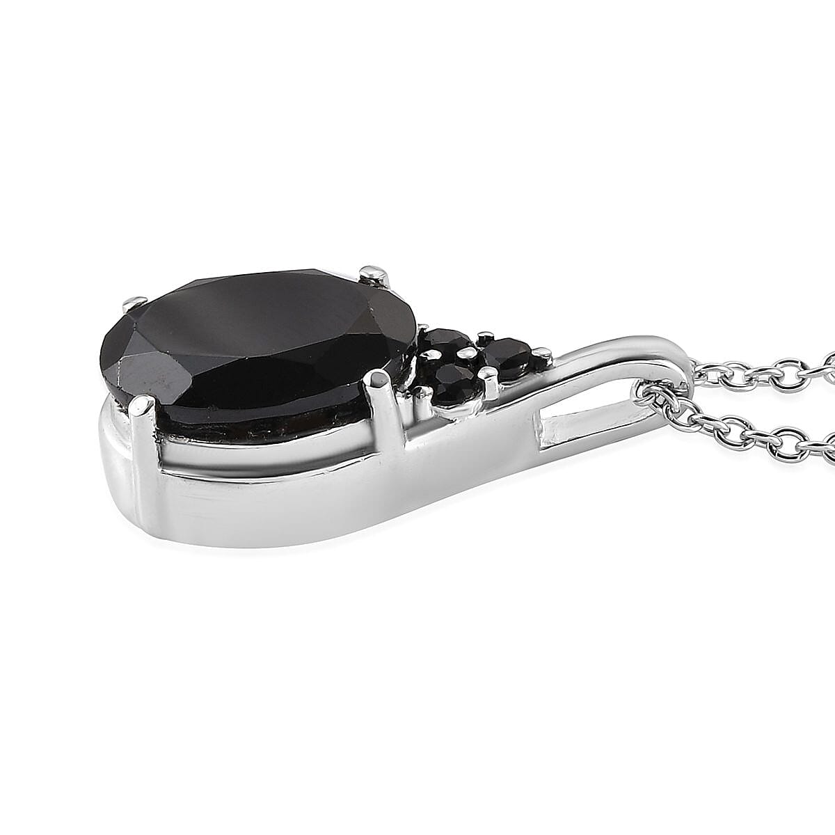 Thai Black Spinel Solitaire Ring (Size 5.0), Stud Earrings and Pendant Necklace 20 Inches in Stainless Steel 18.60 ctw