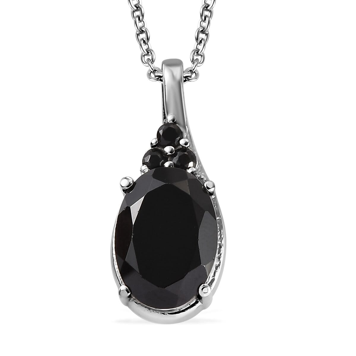 Thai Black Spinel Solitaire Ring (Size 6.0), Stud Earrings and Pendant Necklace 20 Inches in Stainless Steel 18.60 ctw image number 4