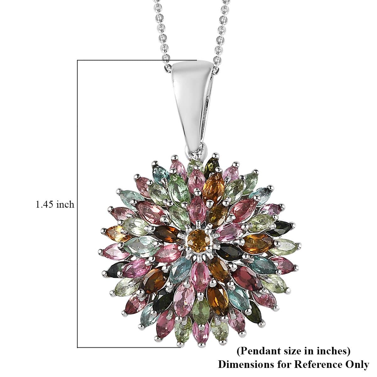 Multi-Tourmaline Floral Spray Pendant Necklace 20 Inches in Platinum Over Sterling Silver 9.35 Grams 4.70 ctw image number 6