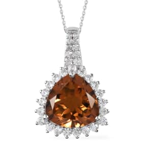 Autumn Alexite and Natural White Zircon Halo Pendant Necklace 20 Inches in Platinum Over Sterling Silver 11.00 ctw