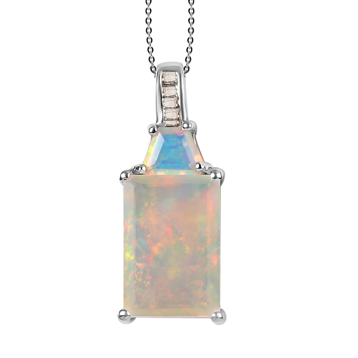 TLV Premium Ethiopian Welo Opal, Natural Champagne Diamond Pendant Necklace (20 Inches) in Platinum Over Sterling Silver 2.85 ctw image number 0