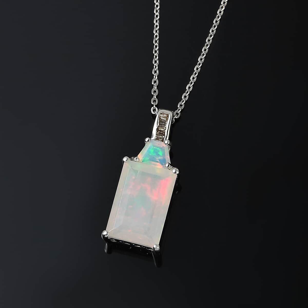 TLV Premium Ethiopian Welo Opal, Natural Champagne Diamond Pendant Necklace (20 Inches) in Platinum Over Sterling Silver 2.85 ctw image number 1
