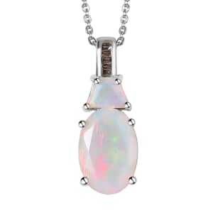Premium Ethiopian Welo Opal and Natural Champagne Diamond Pendant Necklace 20 Inches in Platinum Over Sterling Silver 2.15 ctw