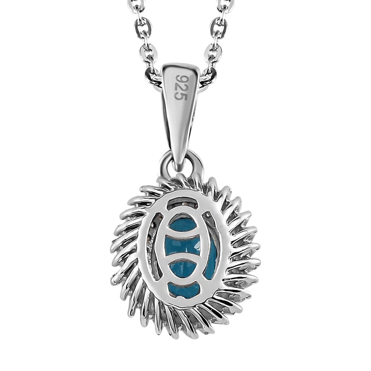 TLV Malgache Neon Apatite, Diamond (0.30 cts) Halo Pendant Necklace (20 Inches) in Platinum Over Sterling Silver 1.50 ctw image number 4