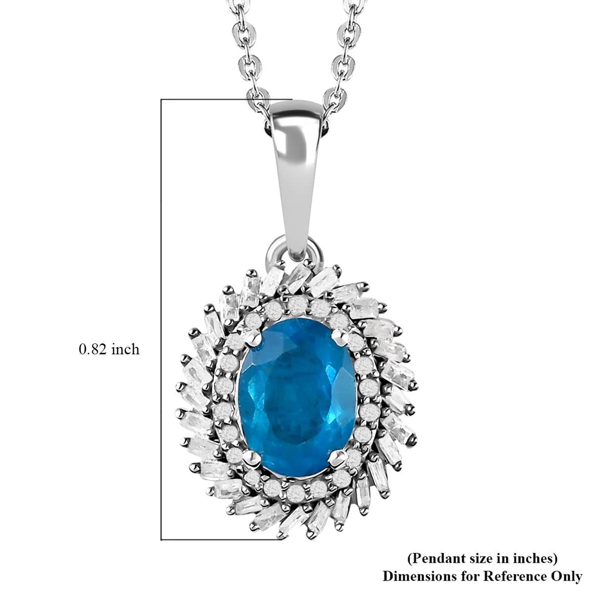 TLV Malgache Neon Apatite, Diamond (0.30 cts) Halo Pendant Necklace (20 Inches) in Platinum Over Sterling Silver 1.50 ctw image number 5