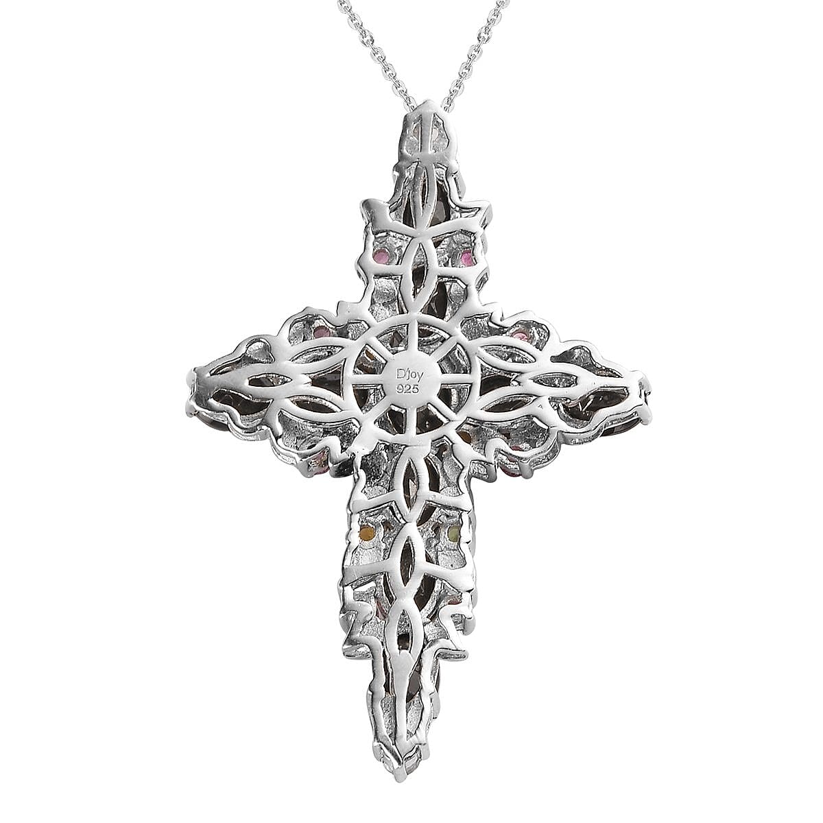 Elite Shungite and Multi-Tourmaline Cross Pendant Necklace 20 Inches in Platinum Over Sterling Silver 6.30 ctw