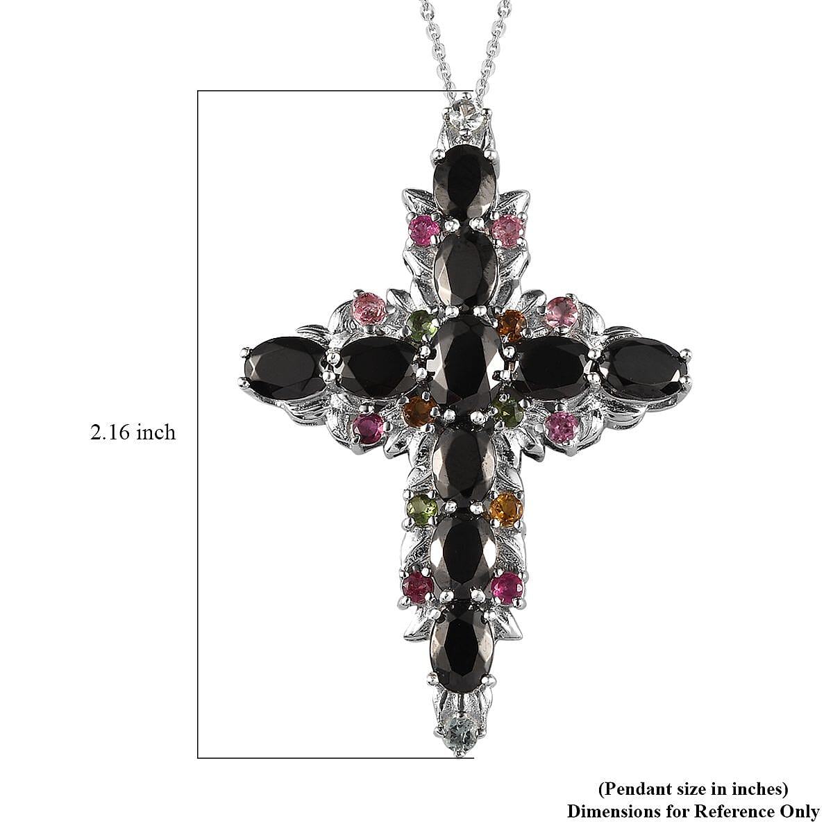 Elite Shungite and Multi-Tourmaline Cross Pendant Necklace 20 Inches in Platinum Over Sterling Silver 6.30 ctw