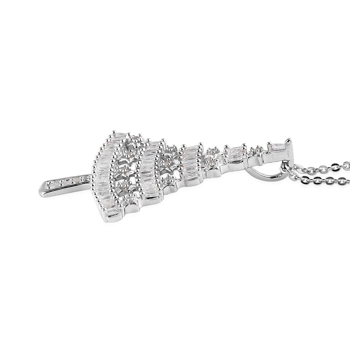 White Diamond Christmas Tree Pendant Necklace 20 Inches in Platinum Over Sterling Silver 0.50 ctw image number 3