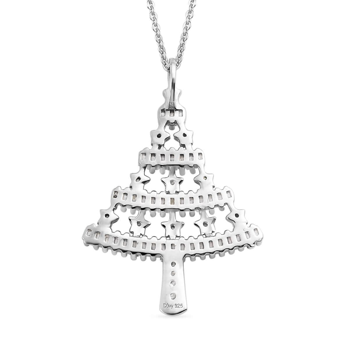White Diamond Christmas Tree Pendant Necklace 20 Inches in Platinum Over Sterling Silver 0.50 ctw image number 4