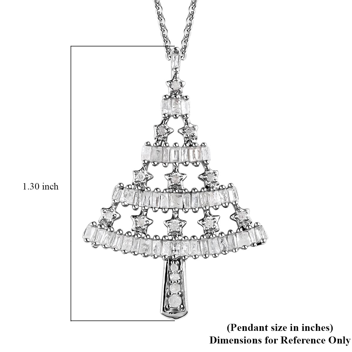 White Diamond Christmas Tree Pendant Necklace 20 Inches in Platinum Over Sterling Silver 0.50 ctw image number 6