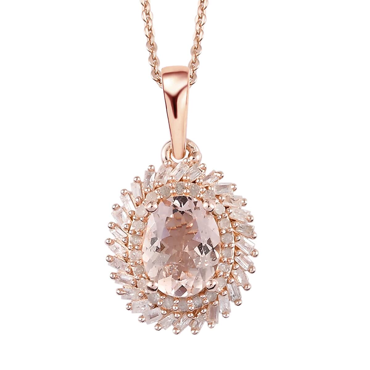 Marropino Morganite and Diamond Double Halo Swirl Pendant Necklace 20 Inches in Vermeil Rose Gold Over Sterling Silver 1.65 ctw image number 0