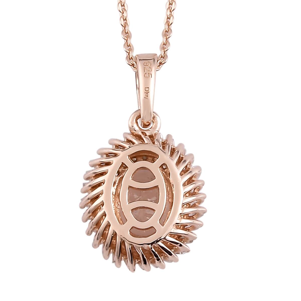 Marropino Morganite and Diamond Double Halo Swirl Pendant Necklace 20 Inches in Vermeil Rose Gold Over Sterling Silver 1.65 ctw image number 4