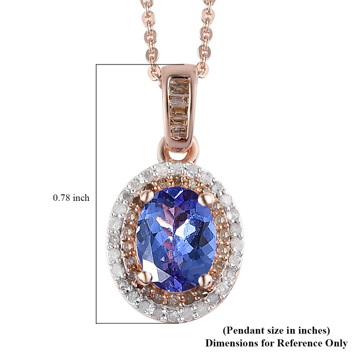 15th Oct TLV Tanzanite, Natural White and Champagne Diamond (0.30 cts) Halo Pendant Necklace (20 Inches) in Vermeil RG Over Sterling Silver 1.40 ctw image number 6