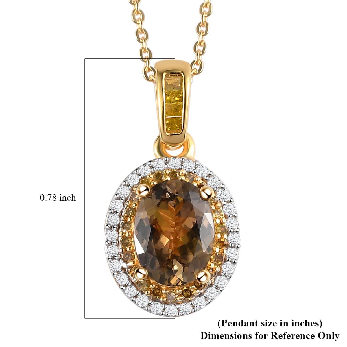 Golden Tanzanite, Yellow Diamond and Diamond Halo Pendant Necklace 20 Inches in Vermeil Yellow Gold Over Sterling Silver 1.65 ctw image number 6