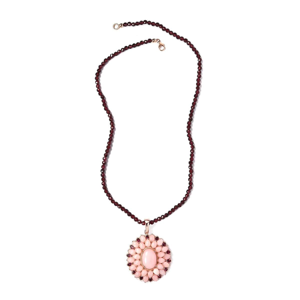 Peruvian Pink Opal and Rhodolite Garnet Pendant with Beaded Necklace 20 Inches in Vermeil Rose Gold Over Sterling Silver 129.15 ctw image number 4