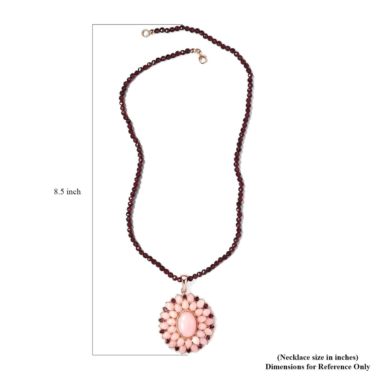 Peruvian Pink Opal and Rhodolite Garnet Pendant with Beaded Necklace 20 Inches in Vermeil Rose Gold Over Sterling Silver 129.15 ctw image number 5