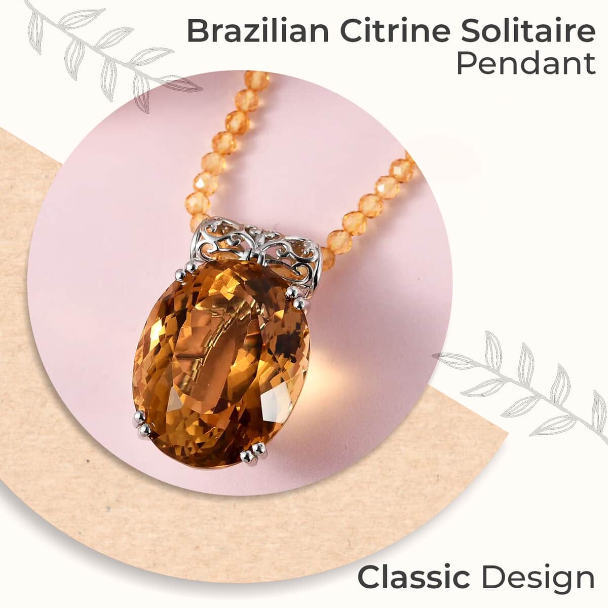 TLV Brazilian Citrine Pendant with Beaded Necklace (20 Inches) in Platinum Over Sterling Silver (12 g) 100.00 ctw image number 1