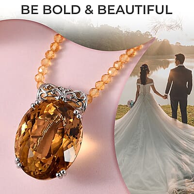 Brazilian Citrine Solitaire Pendant with Beaded Necklace (20 Inches) in Platinum Over Sterling Silver