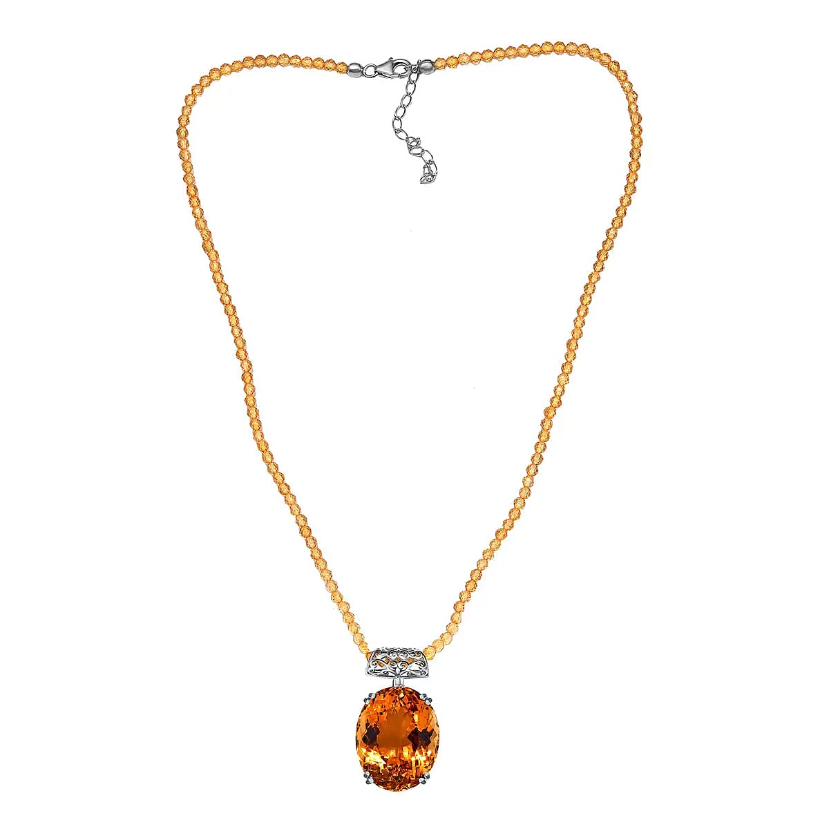 TLV Brazilian Citrine Pendant with Beaded Necklace (20 Inches) in Platinum Over Sterling Silver (12 g) 100.00 ctw