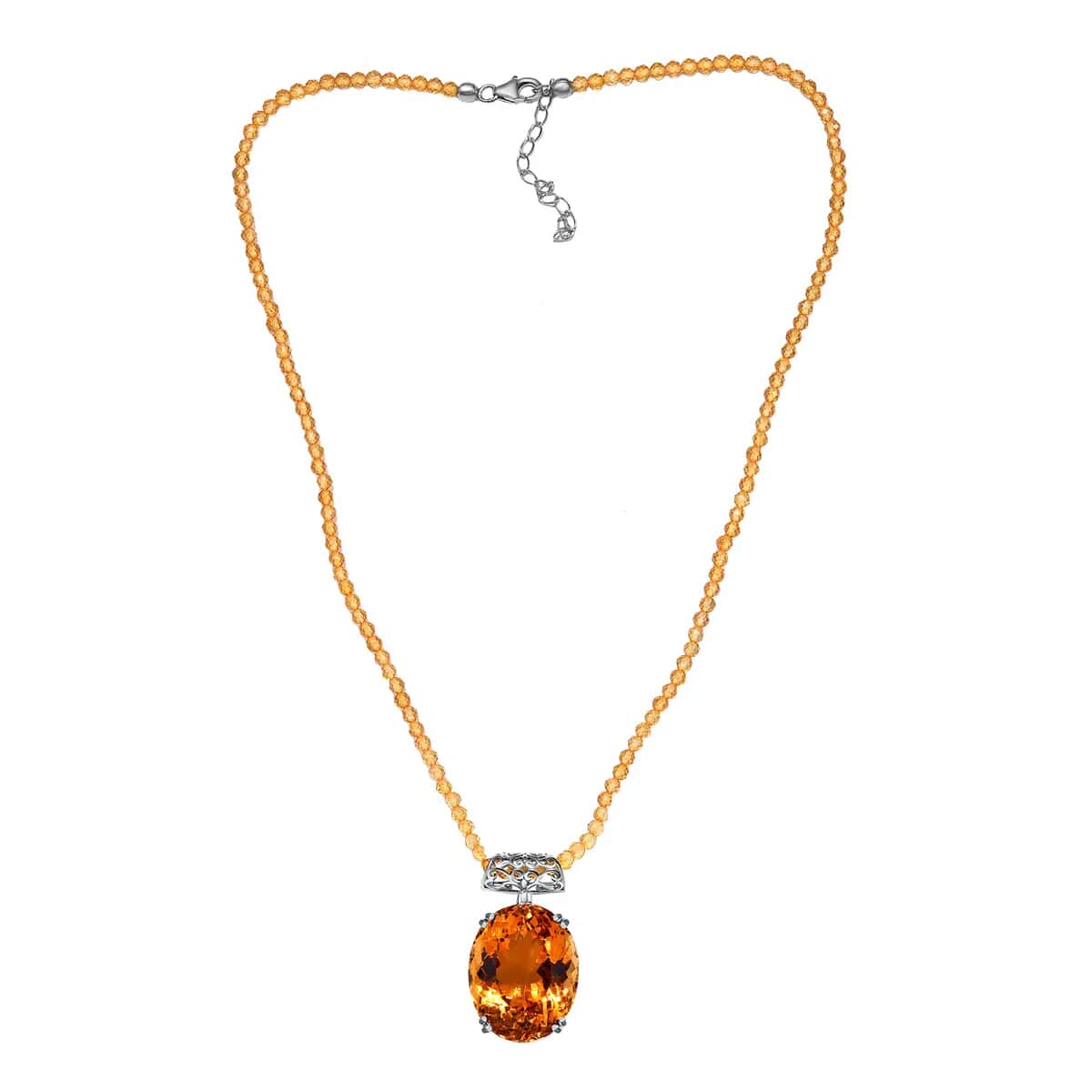 Brazilian Citrine Solitaire Pendant with Beaded Necklace (20 Inches) in Platinum Over Sterling Silver image number 5