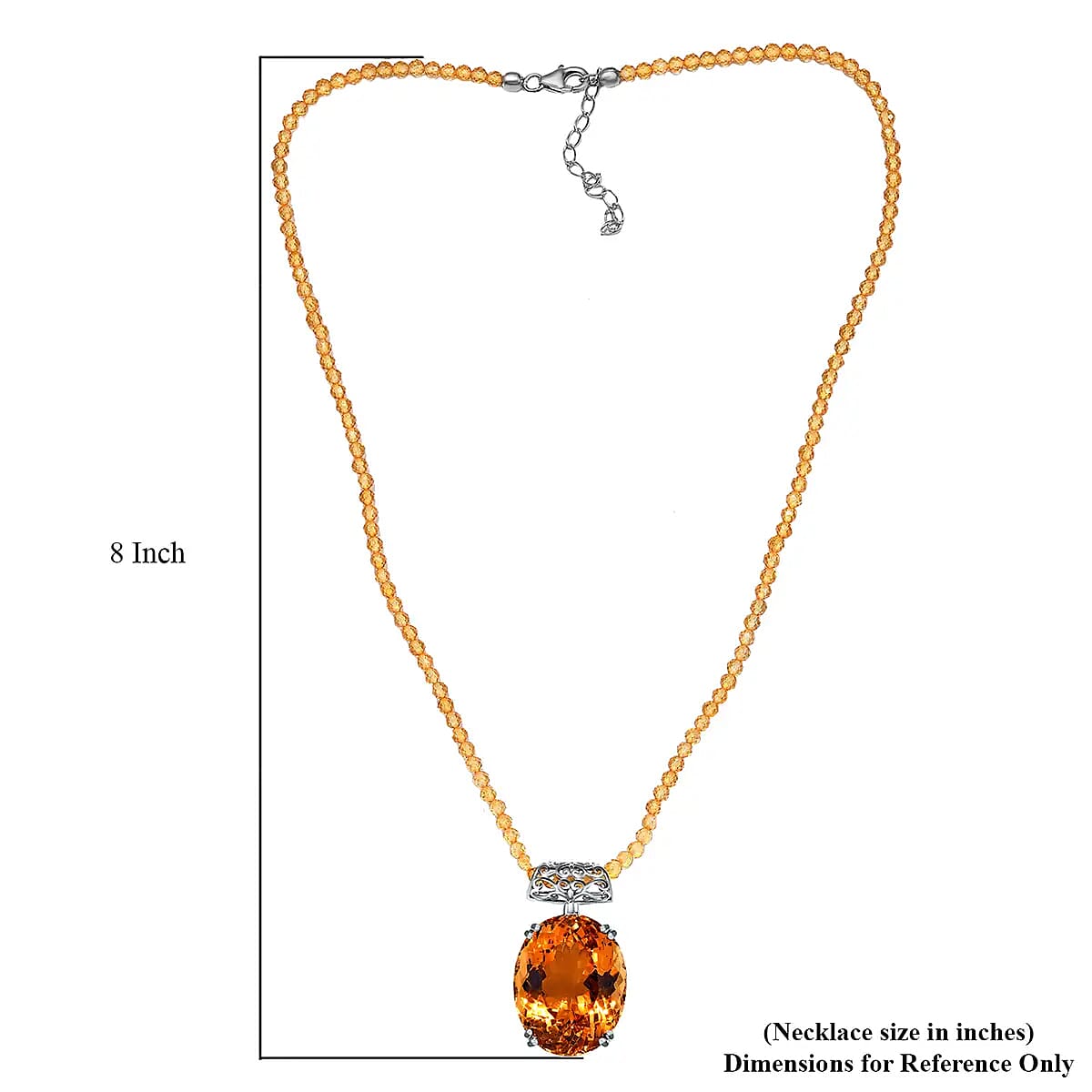 TLV Brazilian Citrine Pendant with Beaded Necklace (20 Inches) in Platinum Over Sterling Silver (12 g) 100.00 ctw