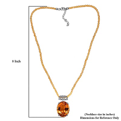 Brazilian Citrine Solitaire Pendant with Beaded Necklace (20 Inches) in Platinum Over Sterling Silver