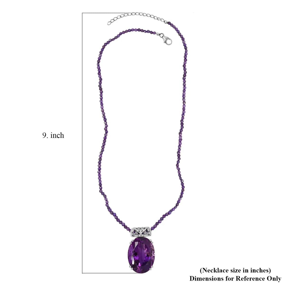 Amethyst Solitaire Pendant with Beaded Necklace, 20 Inch Necklace, Platinum Over Sterling Silver Necklace, Amethyst Jewelry 100.00 ctw image number 5