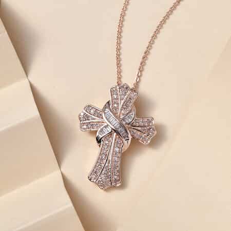 Natural Pink Diamond Cross Pendant Necklace 20 Inches in Vermeil Rose Gold Over Sterling Silver 0.50 ctw image number 1
