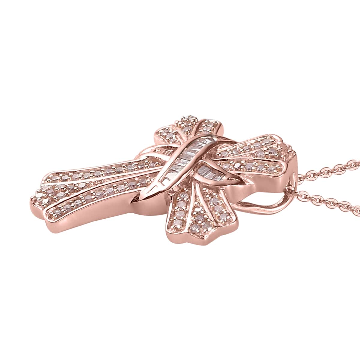 Natural Pink Diamond Cross Pendant Necklace 20 Inches in Vermeil Rose Gold Over Sterling Silver 0.50 ctw image number 3