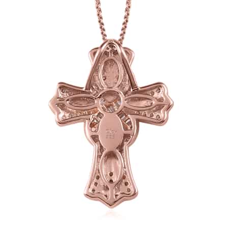 Natural Pink Diamond Cross Pendant Necklace 20 Inches in Vermeil Rose Gold Over Sterling Silver 0.50 ctw image number 4