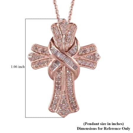 Natural Pink Diamond Cross Pendant Necklace 20 Inches in Vermeil Rose Gold Over Sterling Silver 0.50 ctw image number 6