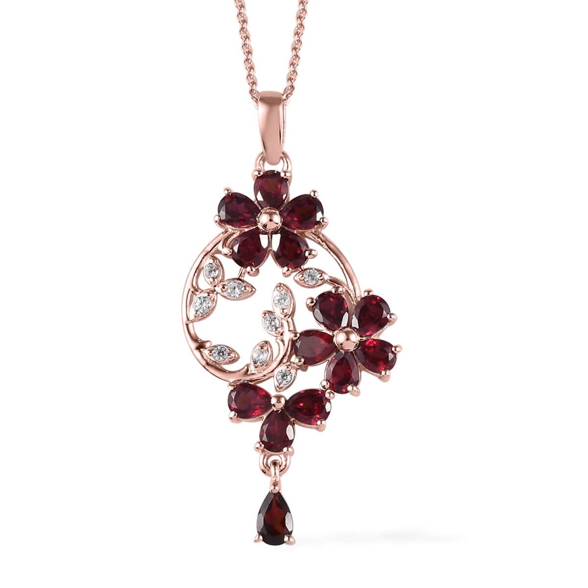 Anthill Garnet and White Zircon Floral Pendant Necklace 20 Inches in Vermeil Rose Gold Over Sterling Silver 2.85 ctw image number 0