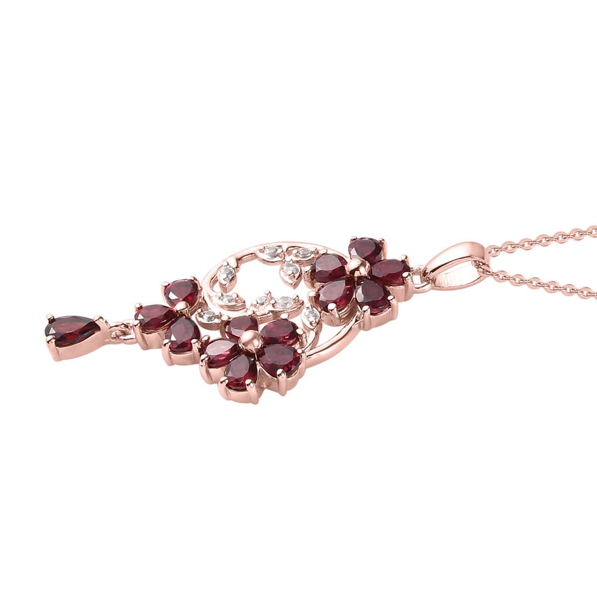 Anthill Garnet and White Zircon Floral Pendant Necklace 20 Inches in Vermeil Rose Gold Over Sterling Silver 2.85 ctw image number 3