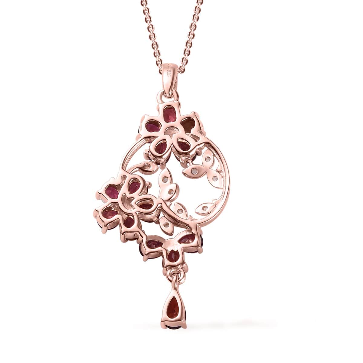 Anthill Garnet and White Zircon Floral Pendant Necklace 20 Inches in Vermeil Rose Gold Over Sterling Silver 2.85 ctw image number 4