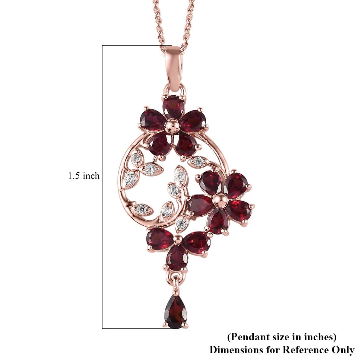 Anthill Garnet and White Zircon Floral Pendant Necklace 20 Inches in Vermeil Rose Gold Over Sterling Silver 2.85 ctw image number 6