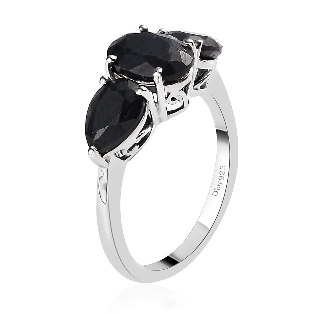 Australian Midnight Sapphire 3 Stone Ring (Size 5.0) and Pendant Necklace 20 Inches in Platinum Over Sterling Silver 6.60 ctw